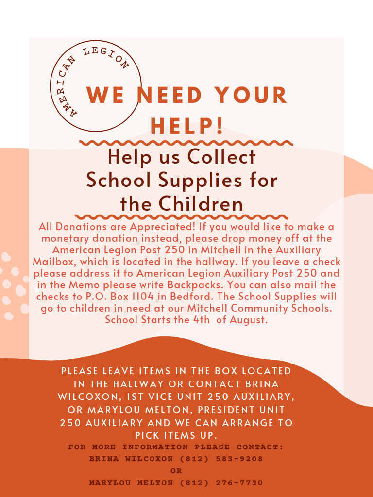 Flyer for donations of school supplies